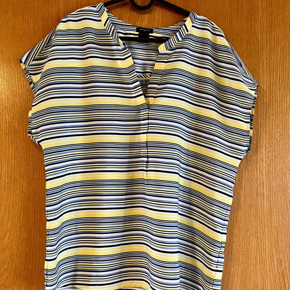 Yellow and Navy striped Ann Taylor shell